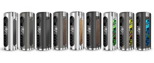 All nine different Lost Vape Grus Mod Colours placed next to each other in a line
