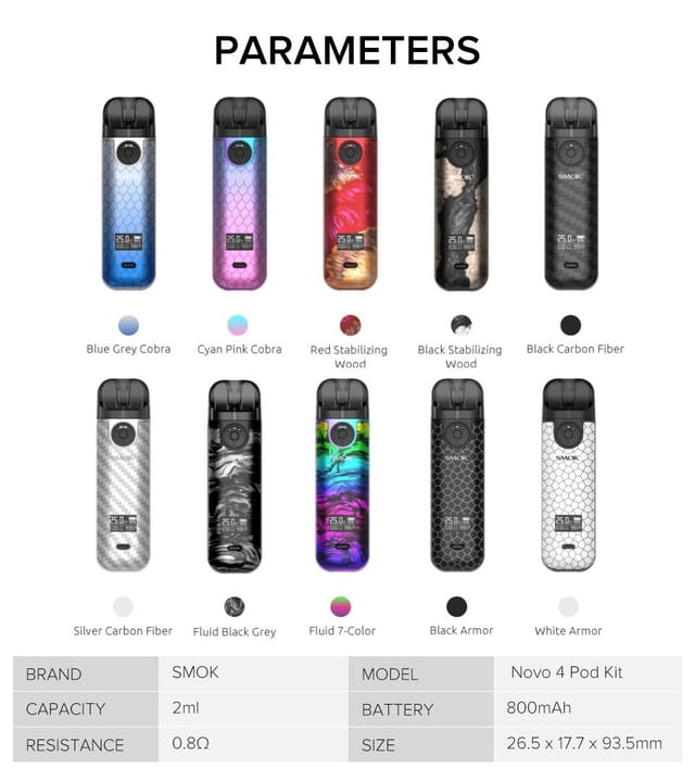 SMOK-Novo-4-Pod-Kit-Parameters SMOK-Novo-4-Pod-Kit-Parameters
