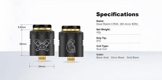 Hellvape Dead Rabbit 3 RDA 6th Anniversary Edition Specifications Hellvape Dead Rabbit 3 RDA 6th Anniversary Edition Specifications