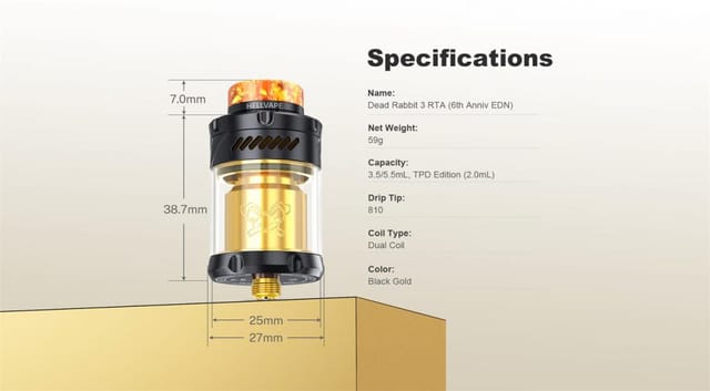 Hellvape Dead Rabbit 3 RTA 6th Anniversary Edition Specifications Hellvape Dead Rabbit 3 RTA 6th Anniversary Edition Specifications