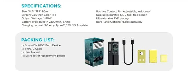 LVE Boson DNA80C Boro AIO Specifications & Packing List