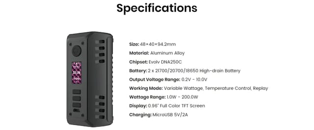 Dovpo Odin V2 DNA250C Mod Specifications Dovpo Odin V2 DNA250C Mod Specifications