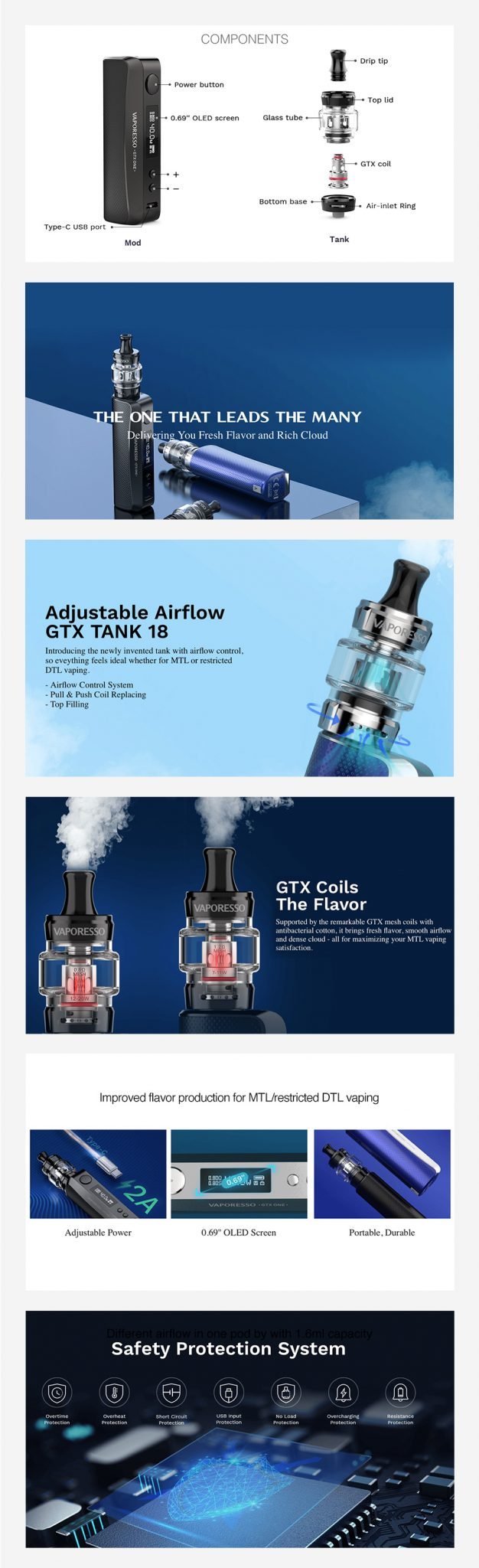 Vaporesso-GTX-One-40W-VW-Kit-with-GTX-Tank-Features-UK