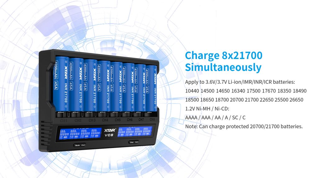 Xtar VC8 3A Fast Battery Charger Compatible