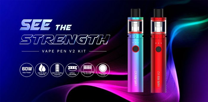 Two Smok Vape Pen V2 next to each in Blue and Red
