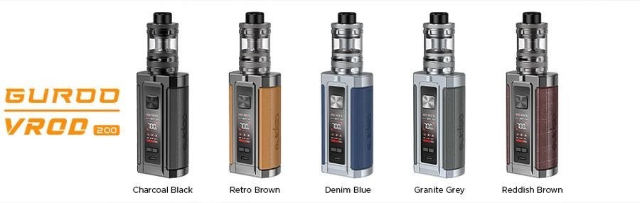 Aspire Vrod Kit - Image displays: different colour options lined up - text reads: Guroo Vrod 200