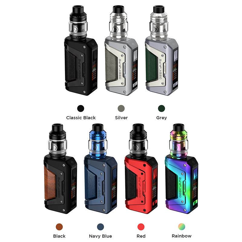 Seven GeekVape L200 Aegis Legend 2 Kit in different colours in Classic Black, Silver, Grey, Black, Navy Blue, Red and Rainbow.