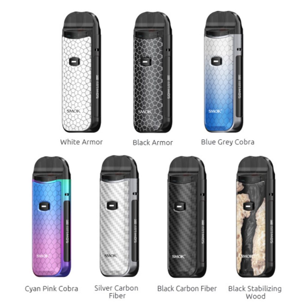 The seven colours of the standard series of the Smok Nord Pod Kit range