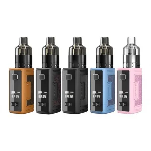 Six Vapefly Galaxies Pod Kits lined up next to each other in different colours.