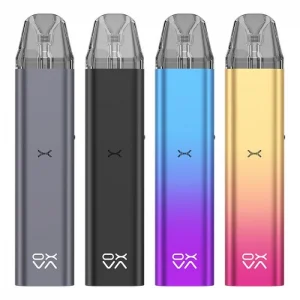 Four OXVA pod kits lined up next to each other in Space Grey, Black, Galaxy and Gold Pink.