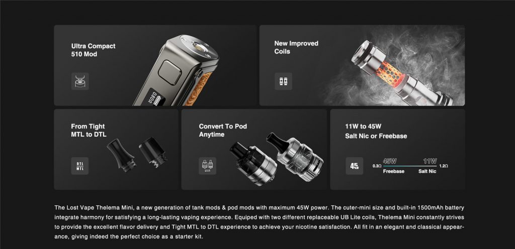 Lost Vape Thelema Mini 45W Kit Features