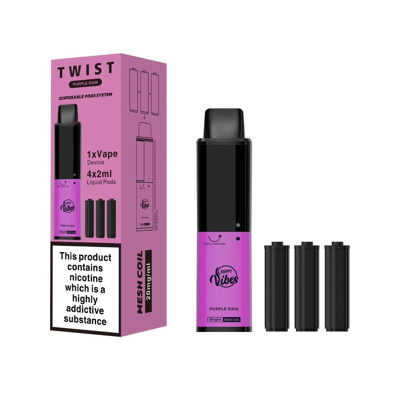 Happy Vibes Twist 2400 Disposable Vape Purple Rain