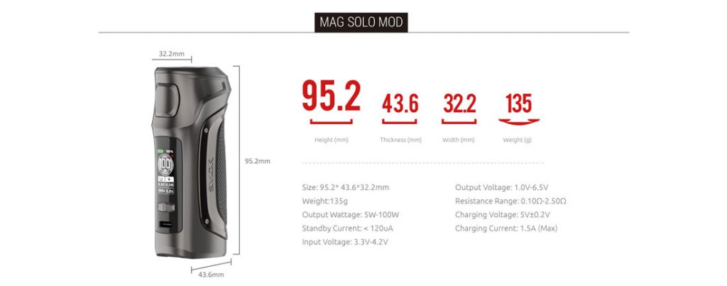 SMOK MAG Solo 100W Kit Parameters