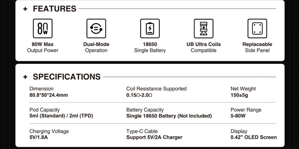 Lost Vape Centaurus B80 AIO Pod Kit Features & Specs