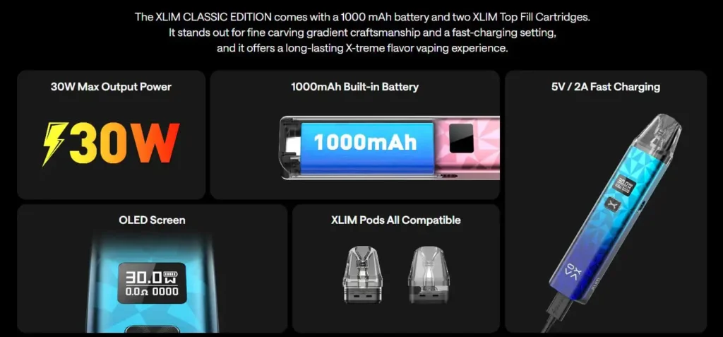 OXVA Xlim Classic Edition Pod Vape Kit Features