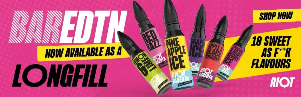 Riot Bar EDTN Longfill E-Liquid 30ml Banner