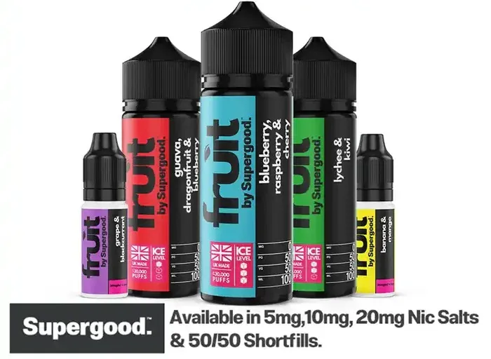 Fruit By Supergood 100ml Shortfill E-Liquid Banner Collection Image Fruit By Supergood 100ml Shortfill E-Liquid Banner Collection Image