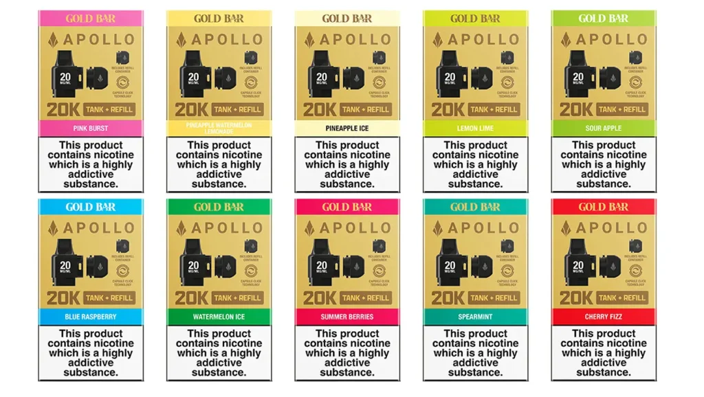 Gold Bar Apollo 20K Replacement Tank & Refill Flavours Gold Bar Apollo 20K Replacement Tank & Refill Flavours
