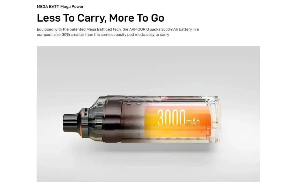 Vaporesso Armour G Pod Kit Mega Battery Feature Vaporesso Armour G Pod Kit Mega Battery Feature