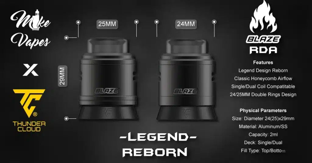 Thunder Cloud Blaze Dual Coil RDA Features Thunder Cloud Blaze Dual Coil RDA Features