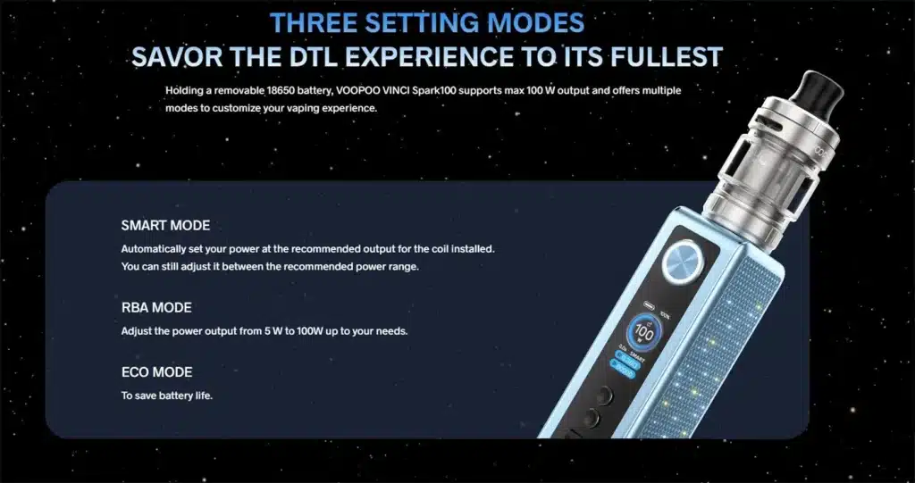 VOOPOO Vinci Spark 100 Vape Kit Modes VOOPOO Vinci Spark 100 Vape Kit Modes