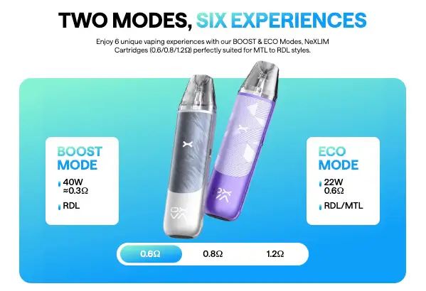 OXVA NeXlim Go Pod Vape Kit Boost Eco Mode