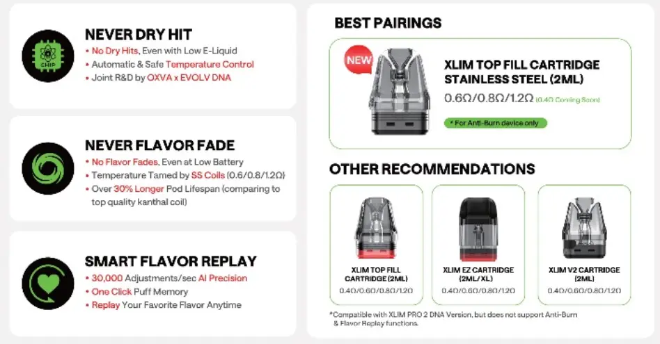 OXVA Xlim SS Top-Fill Pods Features