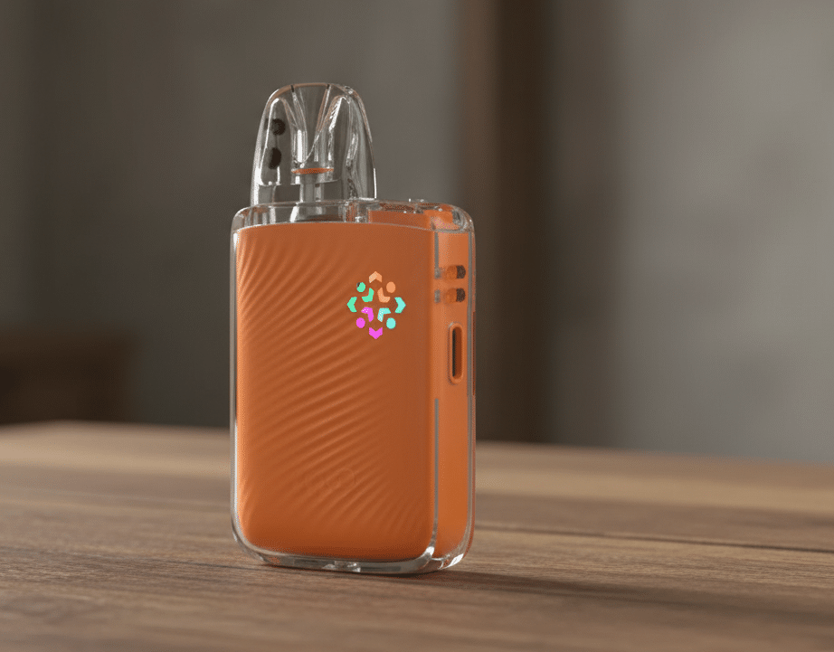 Uwell-Caliburn-G5-Lite-Koko-Vape-Kit-Coral-Orange on wooden board