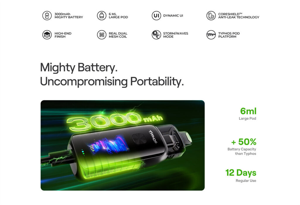 Uwell Typhos Pro Pod Vape Kit Battery & Features Uwell Typhos Pro Pod Vape Kit Battery & Features