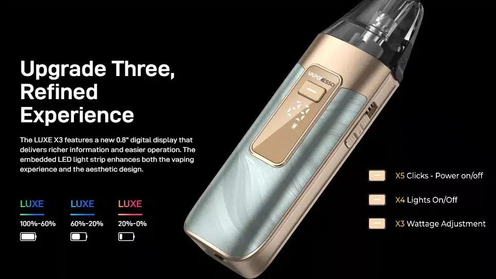 Vaporesso Luxe X3 Vape Kit Screen & Functions