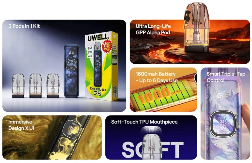 Uwell Caliburn G5 Pod Kit Key Features