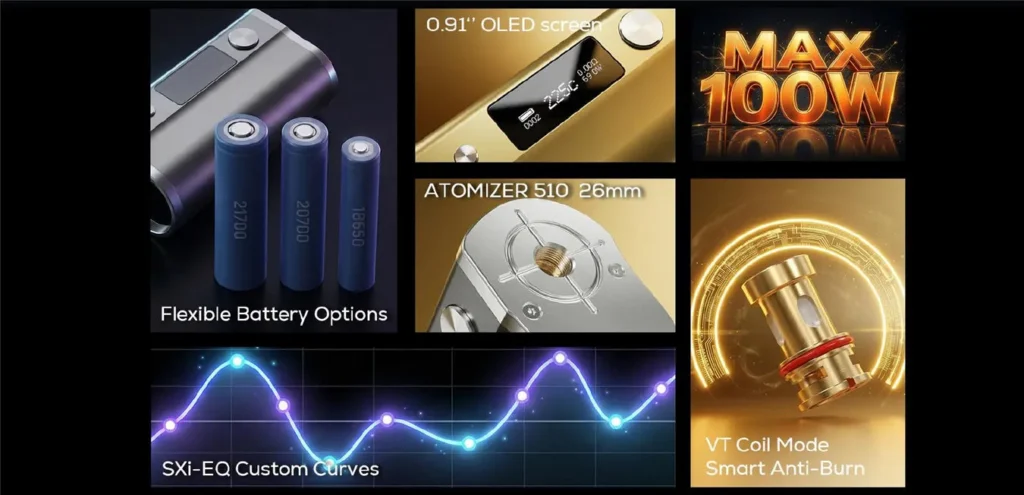 SXmini MQ Plus 100W Box Mod Key Features
