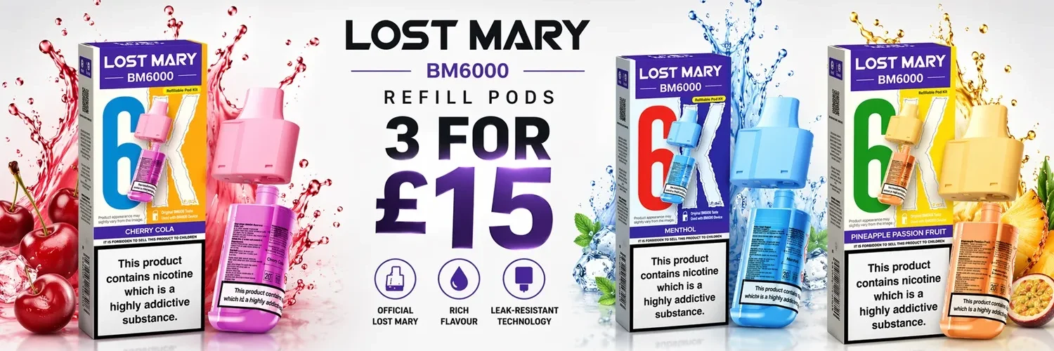 Lost Mary BM6000 Refill Pods 3 for £15 Banner